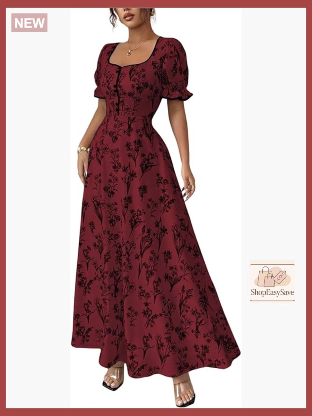 Floral Maxi Dress Square Neck Puff Sleeve Boho Chic Summer Beach Vacation